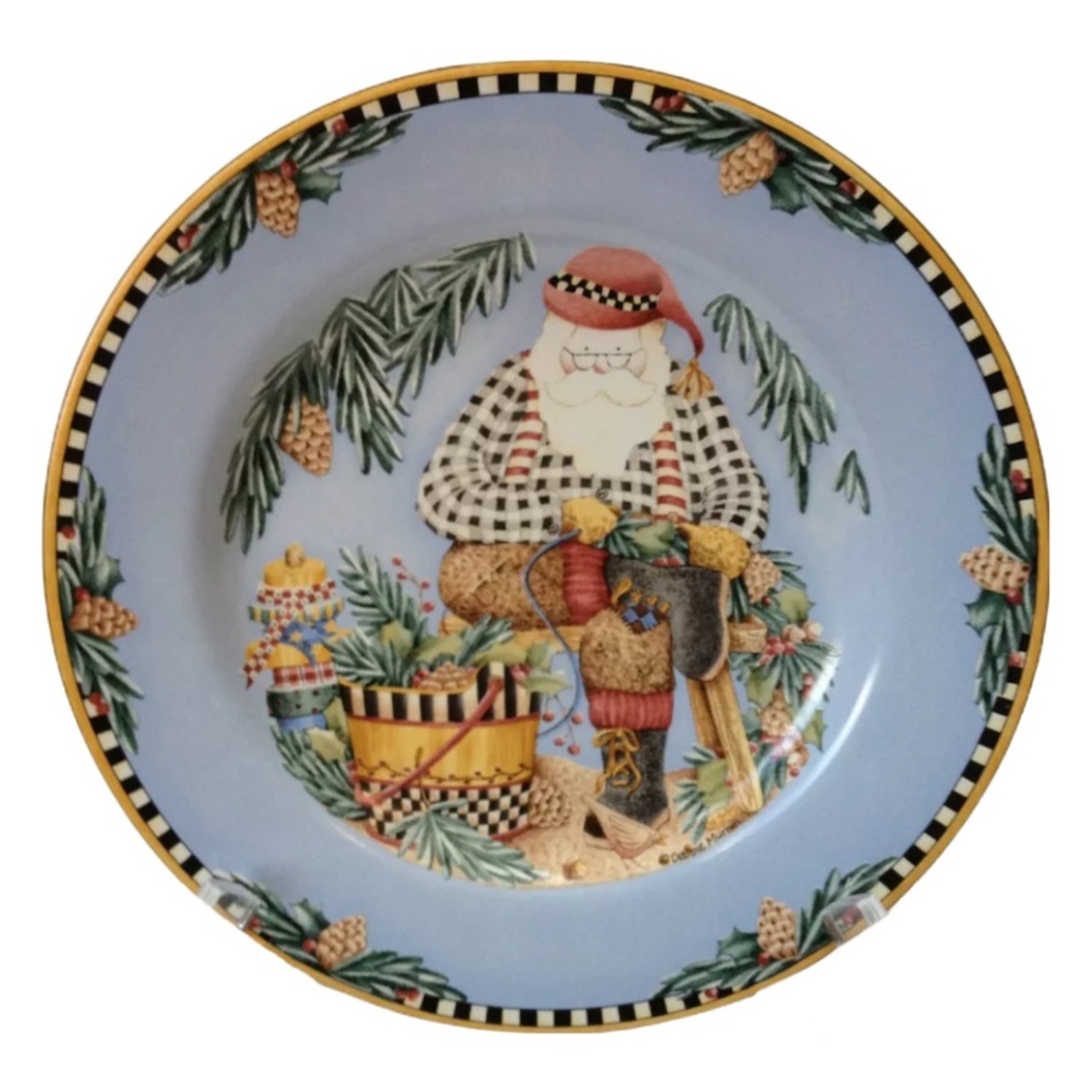 Sakura Debbie Mumm Christmas 8” Woodland Santa Plate Dessert Holiday Vintage
